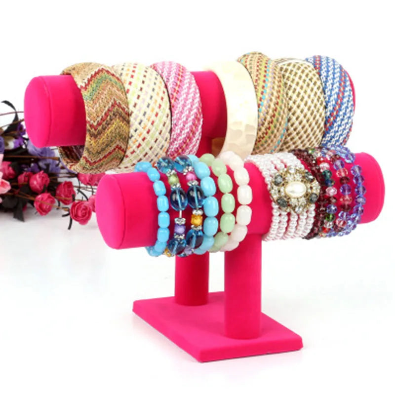 2-Tier T-Bar Velvet Headband Holder Jewelry Display Stand