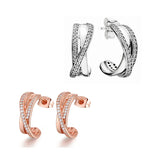 Sterling Silver Entwined Hoop Earrings with Clear CZ Crystals