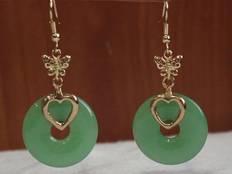 25mm Green Natural Jade Silver Plated Lady's Earrings