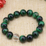 12mm Green Yellow Tiger Eyes Stone Beads Bracelet 7.5inch B3161