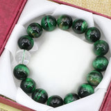 12mm Green Yellow Tiger Eyes Stone Beads Bracelet 7.5inch B3161