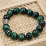 12mm Green Yellow Tiger Eyes Stone Beads Bracelet 7.5inch B3161