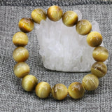 12mm Green Yellow Tiger Eyes Stone Beads Bracelet 7.5inch B3161