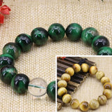 12mm Green Yellow Tiger Eyes Stone Beads Bracelet 7.5inch B3161