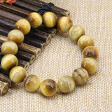 12mm Green Yellow Tiger Eyes Stone Beads Bracelet 7.5inch B3161