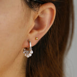 Mini Hoop Earring with Fresh Pearl Charm Dangle for Women Wedding