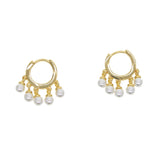 Mini Hoop Earring with Fresh Pearl Charm Dangle for Women Wedding