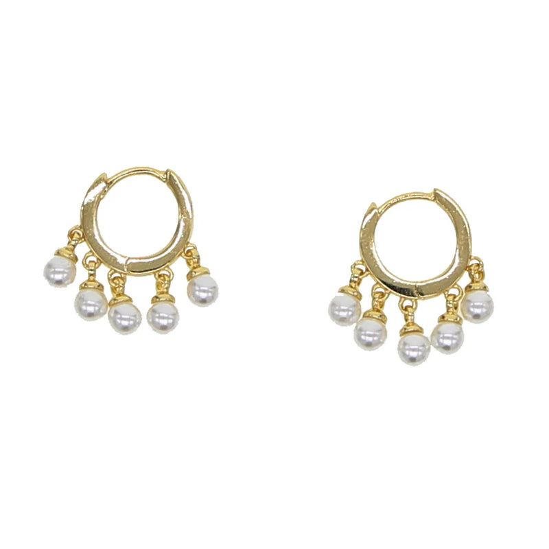 Mini Hoop Earring with Fresh Pearl Charm Dangle for Women Wedding