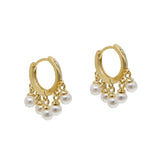 Mini Hoop Earring with Fresh Pearl Charm Dangle for Women Wedding
