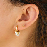 Mini Hoop Earring with Fresh Pearl Charm Dangle for Women Wedding