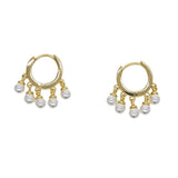 Mini Hoop Earring with Fresh Pearl Charm Dangle for Women Wedding