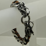 Dragon Circle Woven Leather Stainless Steel Bracelet