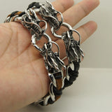 Dragon Circle Woven Leather Stainless Steel Bracelet
