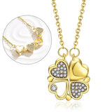4 Leaf Clover Charm Necklace Heart Crystal Pendant Magnetic Jewelry Gift