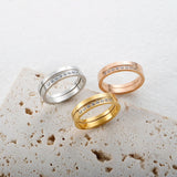 2 in 1 Stainless Steel CZ Couple Finger Rings Roman Numerals Crystal Jewelry