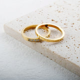 2 in 1 Stainless Steel CZ Couple Finger Rings Roman Numerals Crystal Jewelry