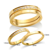2 in 1 Stainless Steel CZ Couple Finger Rings Roman Numerals Crystal Jewelry