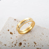 2 in 1 Stainless Steel CZ Couple Finger Rings Roman Numerals Crystal Jewelry