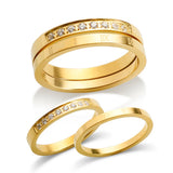 2 in 1 Stainless Steel CZ Couple Finger Rings Roman Numerals Crystal Jewelry