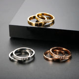 2 in 1 Stainless Steel CZ Couple Finger Rings Roman Numerals Crystal Jewelry