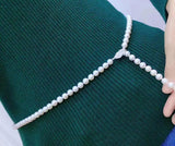 Pearl Waist Chain Necklace with Leaf Buckle for Women
