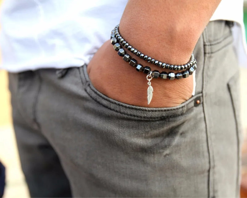 Antique Silver Zinc Alloy Charm & Hematite Beads Bracelet Combo