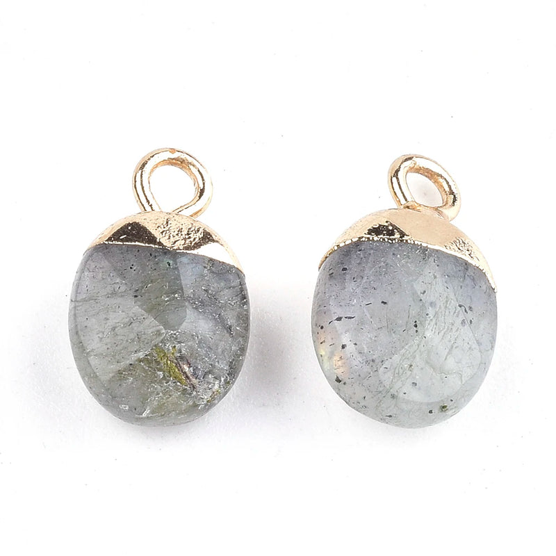 2 pc Oval Electroplate Quartz Labradorite Stone Pendants - Necklace Jewelry