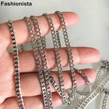 2m Brass Chain For Necklace DIY 3mm Wide Flat Metal Chains Steel color