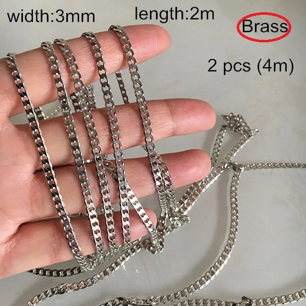 2m Brass Chain For Necklace DIY 3mm Wide Flat Metal Chains Steel color
