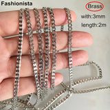 2m Brass Chain For Necklace DIY 3mm Wide Flat Metal Chains Steel color