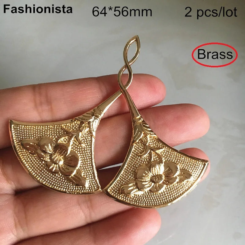2 pcs Large Brass Double Gingko Leaf Charms, Peony Flower Pendant DIY