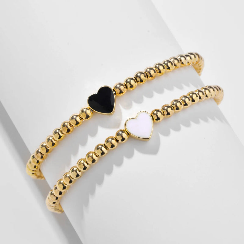 CCB Beaded Enamel Heart Charm Bracelets Set for Women