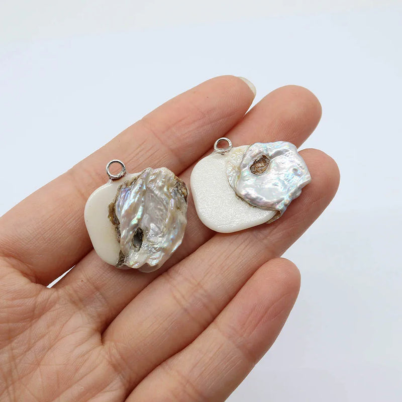 2 pcs Baroque Freshwater Pearl Pendant Bezel DIY Jewelry Accessorie