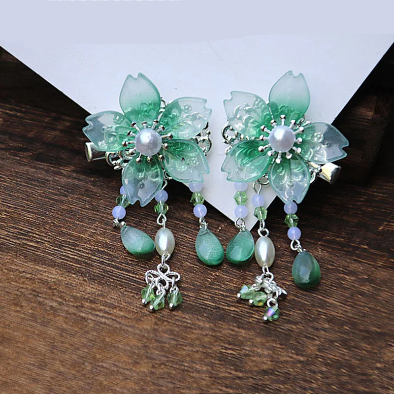 2 pcs Green Flower Baby Girl Hair Clips Hairpin