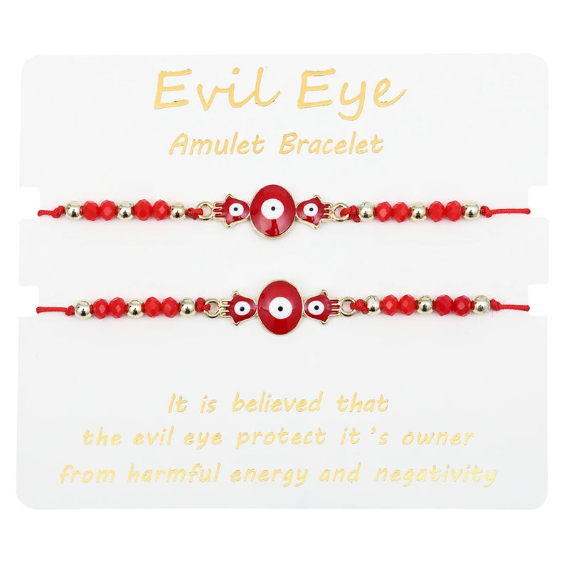 2 pcs/Set Evil Eye Bracelets Red Braided Protection Amulet Gift For Women Men