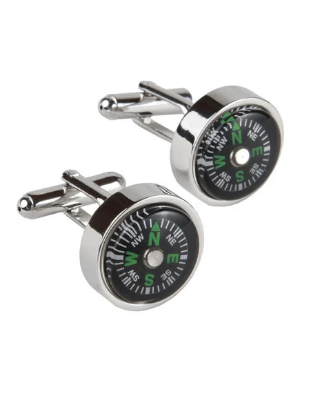 Stainless Steel Men's Cufflinks with Compass Design