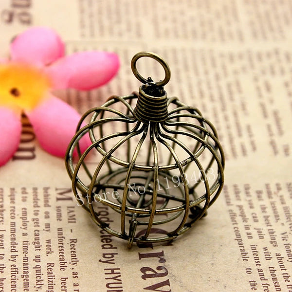 2pcs Vintage Bronze Hollow Bird Cage Pendants DIY Jewelry Findings