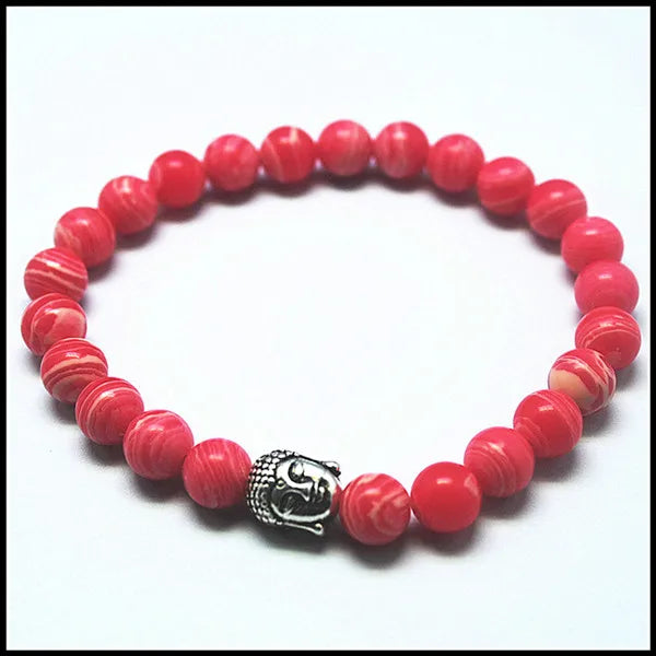 2 pcs Red Rhodonite Stone Bracelet Men's Charms 8mm
