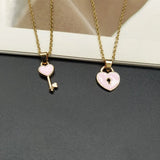 Key Lock Pendant Necklace Heart Jewelry Couple Link Chain Gift