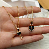 Key Lock Pendant Necklace Heart Jewelry Couple Link Chain Gift