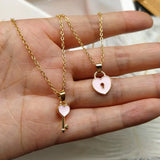 Key Lock Pendant Necklace Heart Jewelry Couple Link Chain Gift