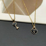 Key Lock Pendant Necklace Heart Jewelry Couple Link Chain Gift