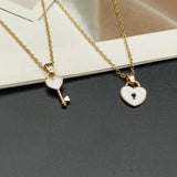 Key Lock Pendant Necklace Heart Jewelry Couple Link Chain Gift