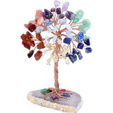 7 Chakra Reiki Healing Tree on Agate Slice Base + Crystal Car Hanging Ornament