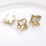 Copper plated 14k Heteromorphic Flower Ear Needle with Zircon Inlay
