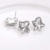 Copper plated 14k Heteromorphic Flower Ear Needle with Zircon Inlay