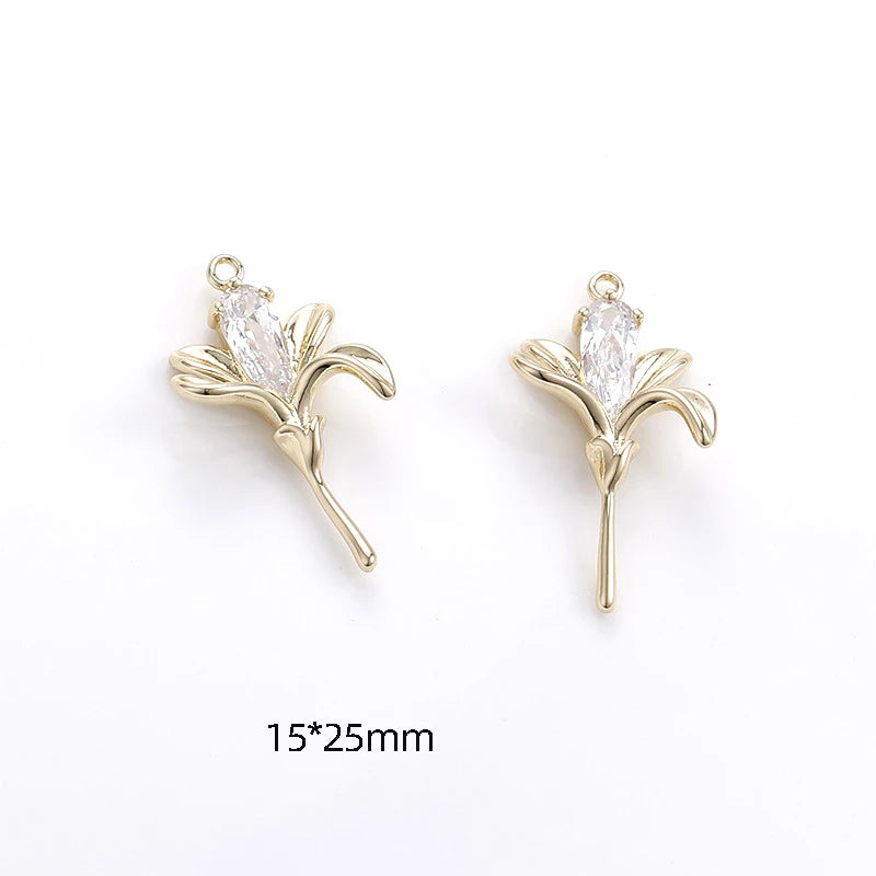 2pcs 14K Copper Plated Zircon Lily Pendant DIY Jewelry