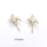 2pcs 14K Copper Plated Zircon Lily Pendant DIY Jewelry