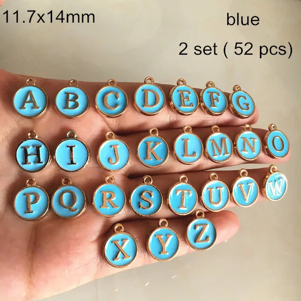 Alphabet Charms, Double Sided Oil Filled English Letter Charms, 52 pcs, 5 Colors