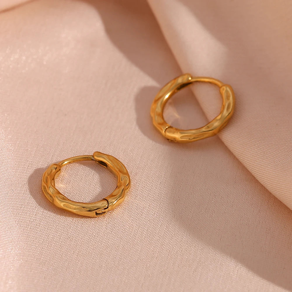 Chunky Thin Hammered Hoop Earrings Vintage Stainless Steel Jewelry